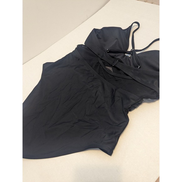 Black Mesh Wrap Front Cutout One Piece Swimsuit size Large - Picture 8 of 15